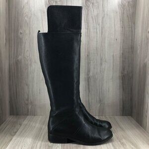 Nine West Riding Boots Womens 8M Noriko Black Leather Pull On Knee High Tall